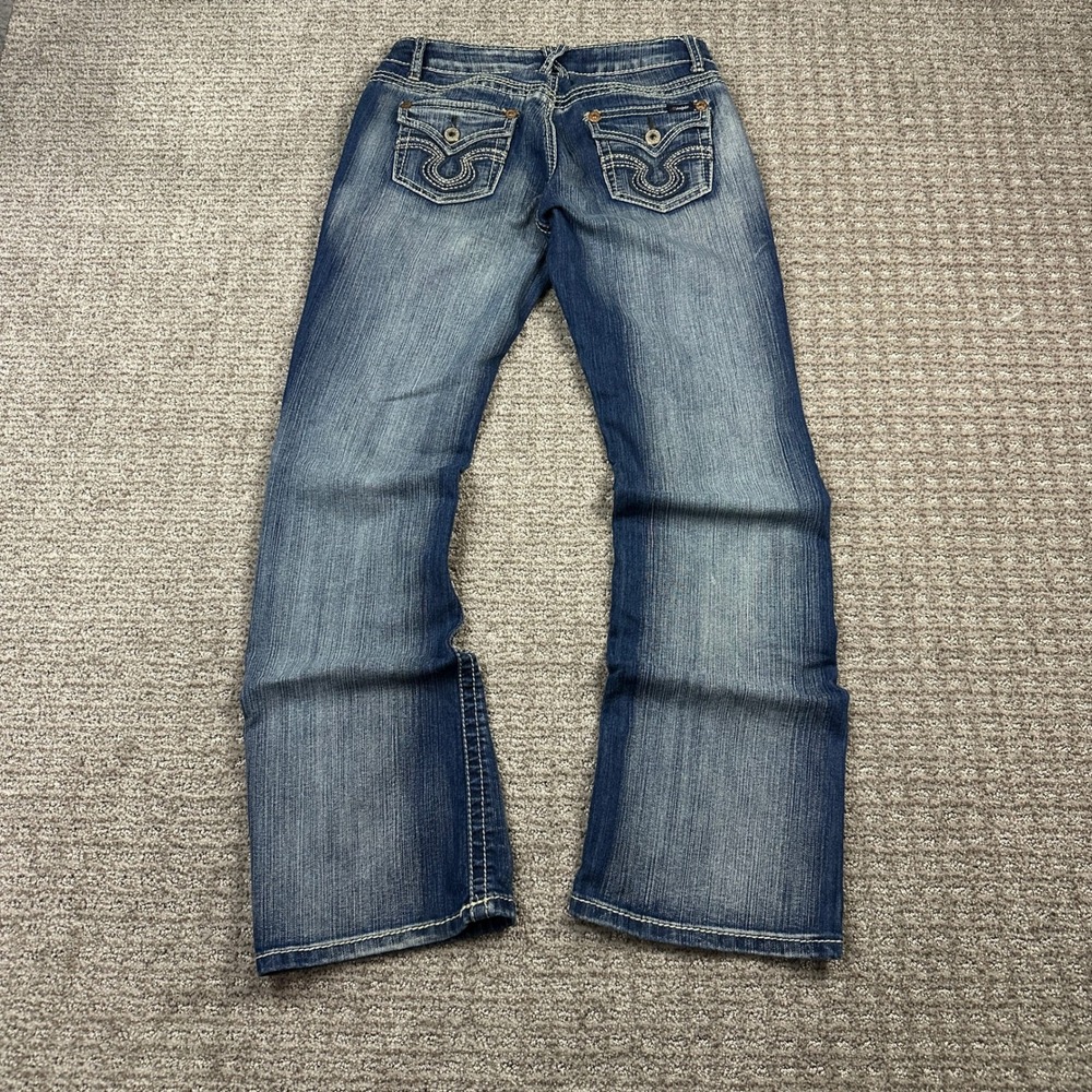 Y2K Angels Jeans Womens Size 5 Medium Wash Bootcut Embroidered Flap Pocket Denim